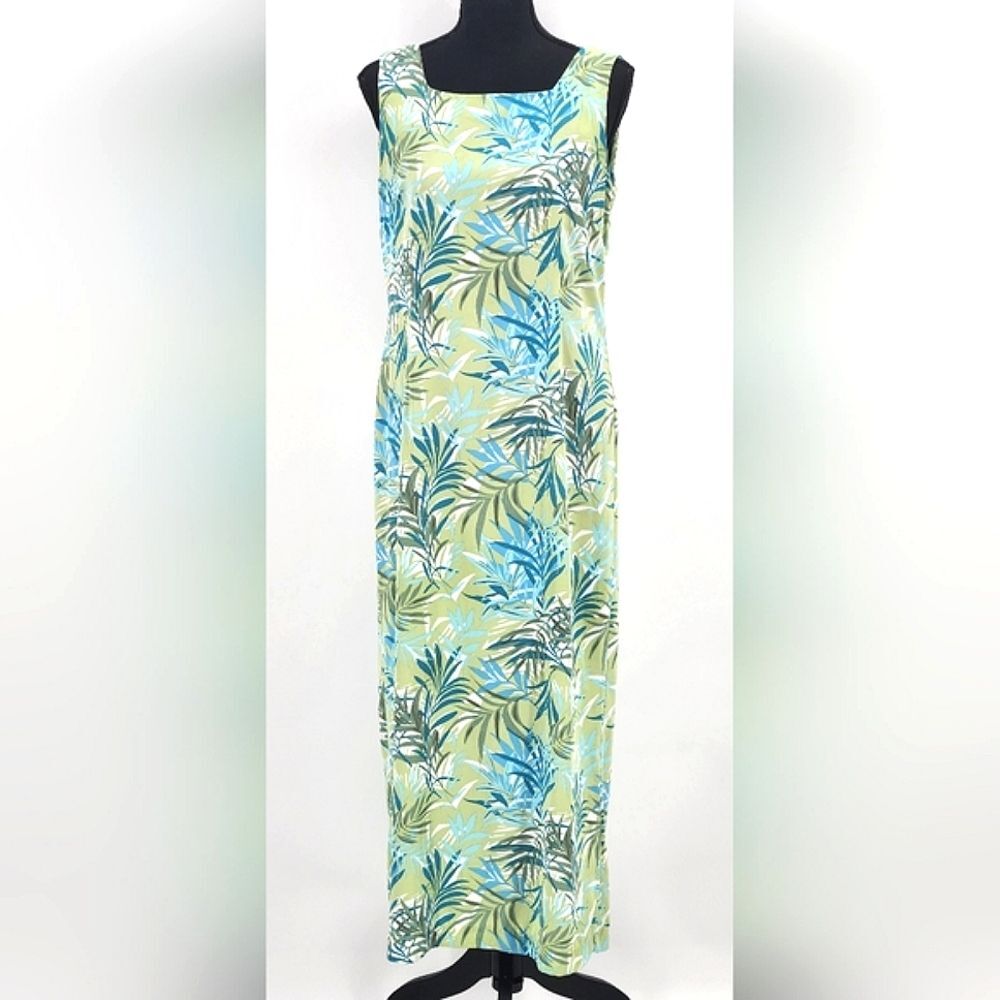 Vintage Old Navy Collection Maxi Dress Size 8  Blue Green Palm Print Sleeveless